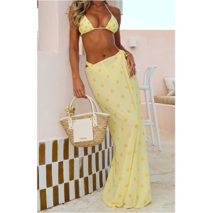 Crowd Pleaser Maxi Skirt Lemon Polka Dot