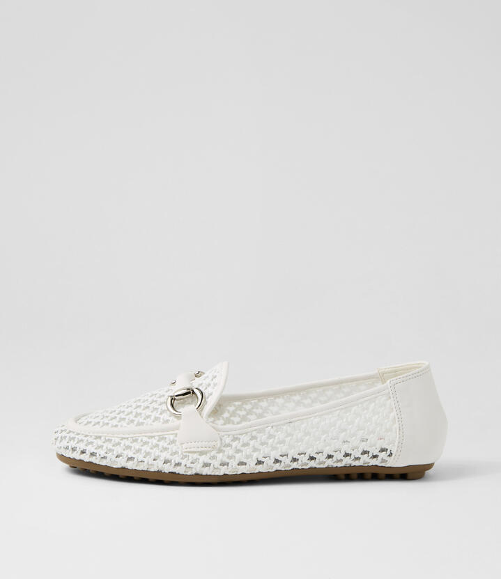 Danne White Fabric Flat Shoes
