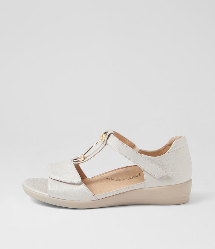 Deza W Ivory Gold Print Leather Sandals