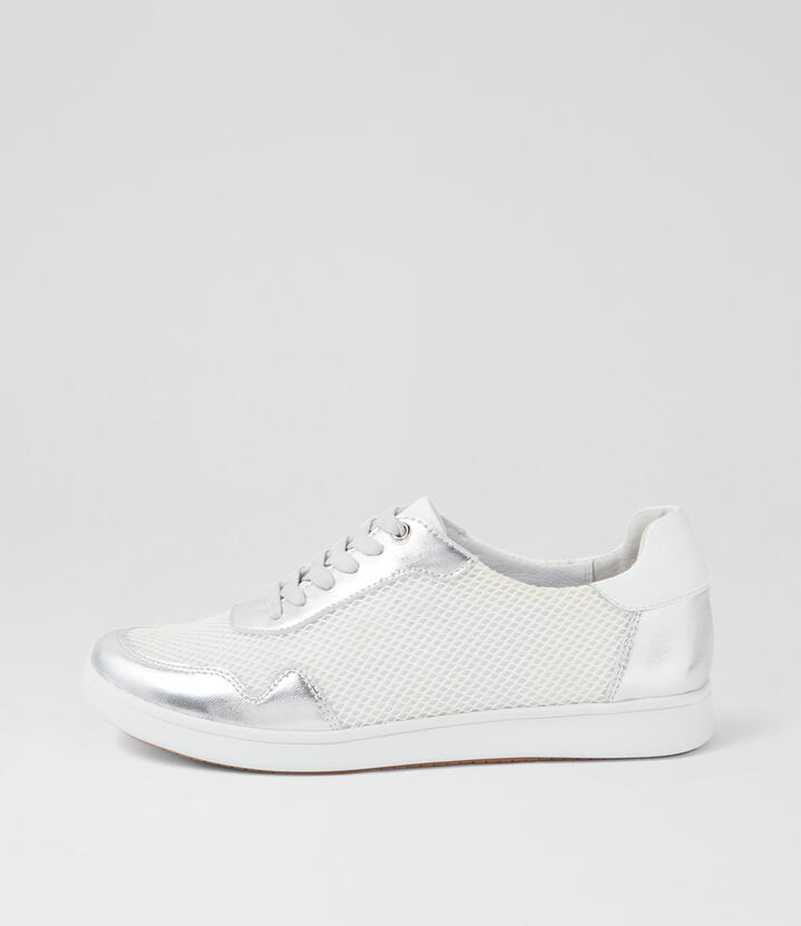 Dinkka Xw Silver White Leather Sneakers