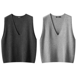 EVERAU® 100% Wool V-Neck Sweater Wooly Vest - Grey / S