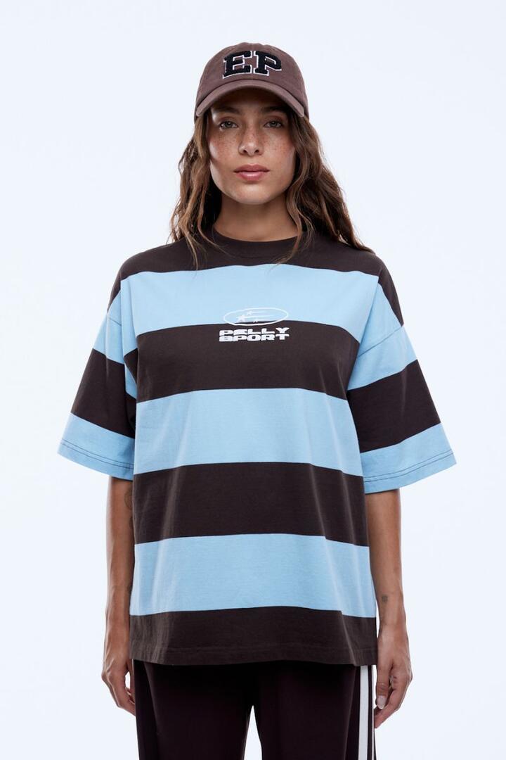 Ena Pelly Pelly Sport Stripe Tee Cloud Blue/Cocoa Stripe