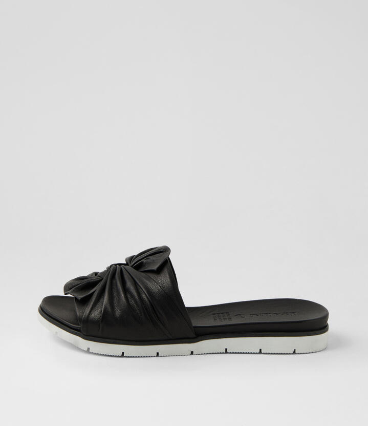 Eronda Black White Leather Slides