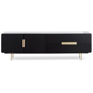 Ex Display - Erwin 1.8m Matte Black TV Entertainment Unit - Brass Legs and Handle by Interior Secrets - AfterPay Available