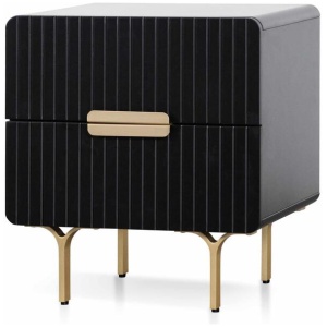 Ex Display - Erwin Matte Black Bedside Table - Brass Legs and Handle by Interior Secrets - AfterPay Available
