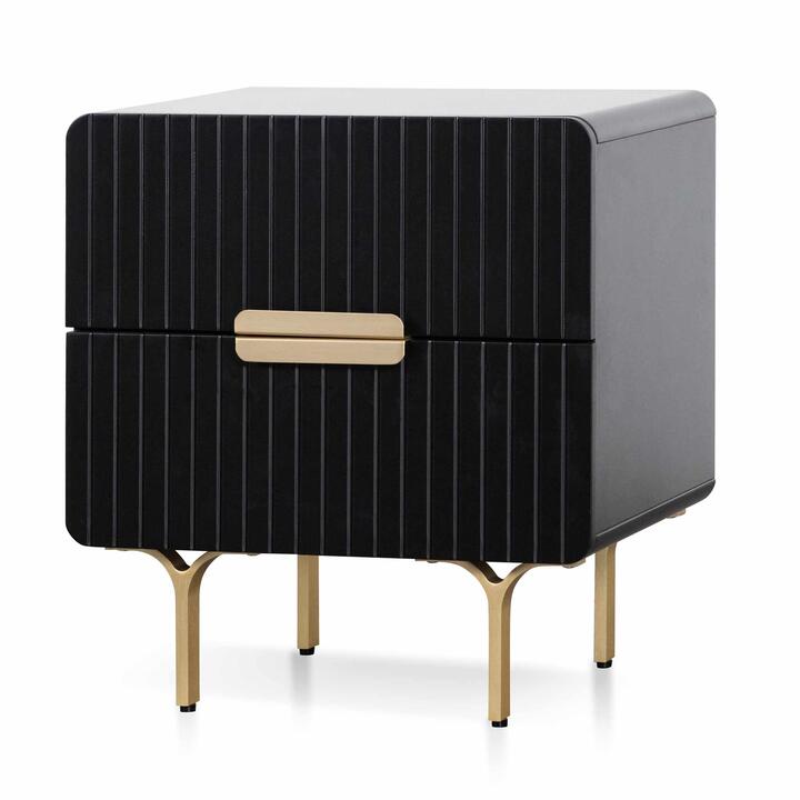 Ex Display - Erwin Matte Black Bedside Table - Brass Legs and Handle by Interior Secrets - AfterPay Available