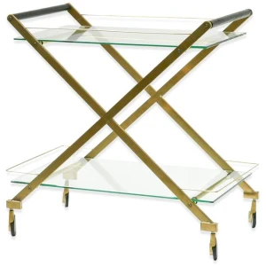 Ex Display - Felton Brushed Gold Glass Bar Cart by Interior Secrets - AfterPay Available