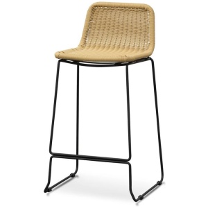 Ex Display - Morton 68cm Rattan Seat Bar Stool - Natural with Black Legs by Interior Secrets - AfterPay Available