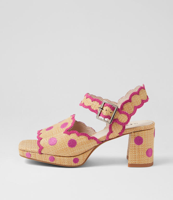 Following Natural Pink Synthetic Raffia Sandals