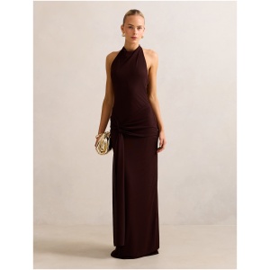 Forever New Women's Abby Halter Mesh Maxi Dress in Chocolate