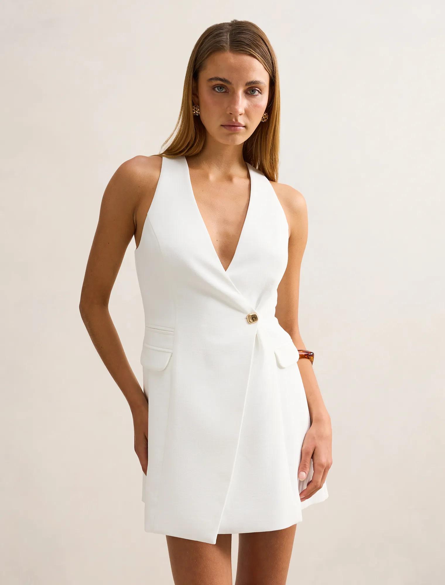 Forever New Women's Alina Wrap Halter Mini Dress in Porcelain