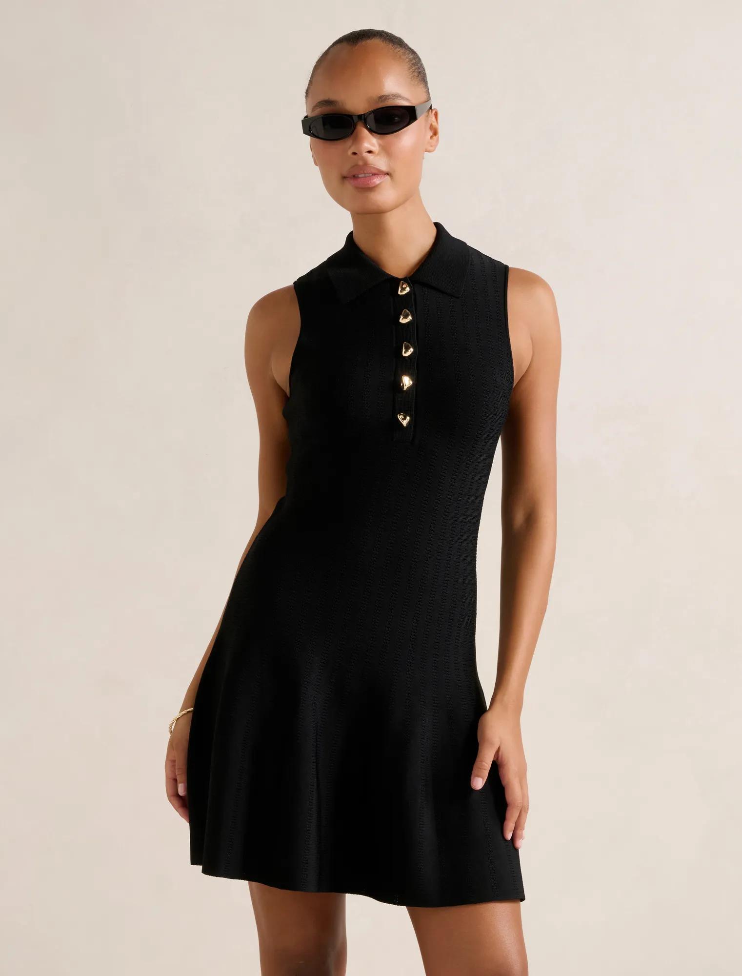 Forever New Women's Amari Polo Knit Mini Dress in Black