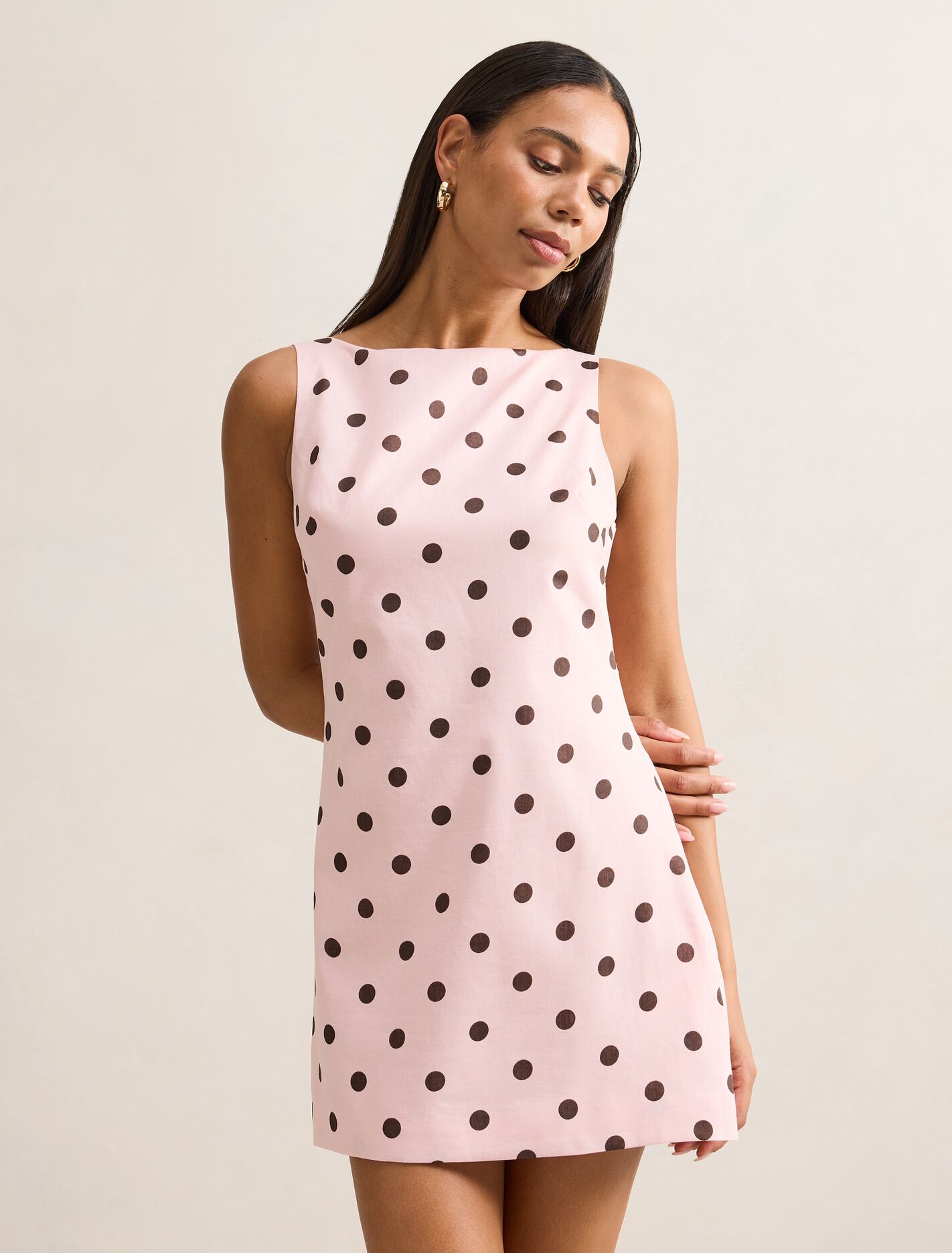 Forever New Women's Angelica Boat Neck Mini Dress in Pink Hadley Spot