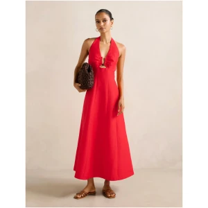 Forever New Women's Angie Petite Hardware Linen Midi Dress in Runway Red