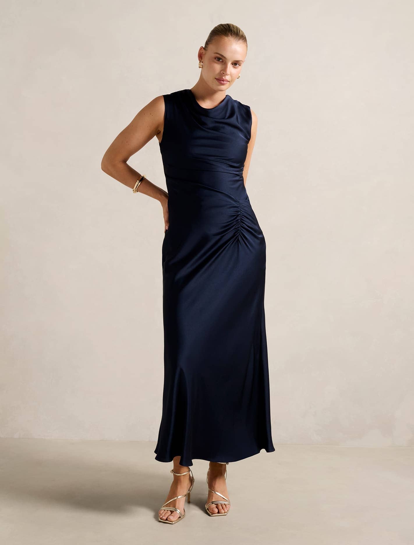 Forever New Women's Ava Draped Satin Maxi Dress in Navy