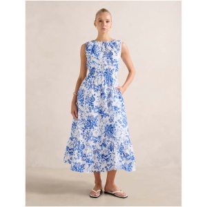 Forever New Women's Bella Shirred Cotton Midi Dress in Kenai Ditsy