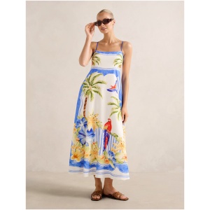 Forever New Women's Bianca Printed Linen Midi Dress in Antigua Holiday