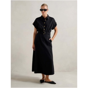 Forever New Women's Bree Belted Shirt Midi Dress in Black