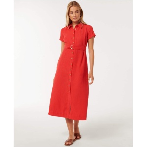 Forever New Women's Briley Textured Shirt Dress in Cherry Tomato
