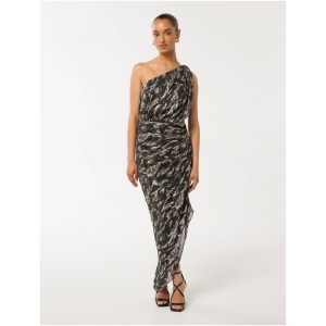 Forever New Women's Cassidy Petite One-Shoulder Midi Dress in Black/Gold