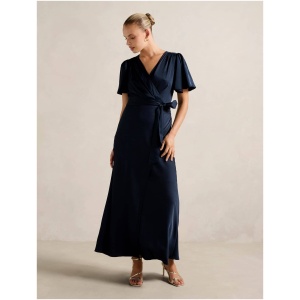 Forever New Women's Chelsea Flutter-Sleeve Satin Maxi Dress in Navy