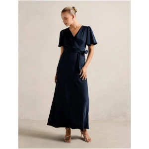 Forever New Women's Chelsea Flutter-Sleeve Satin Maxi Dress in Navy