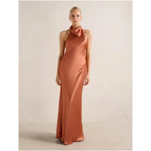 Forever New Women's Clementine High Neck Satin Maxi Dress in Burnt Rust
