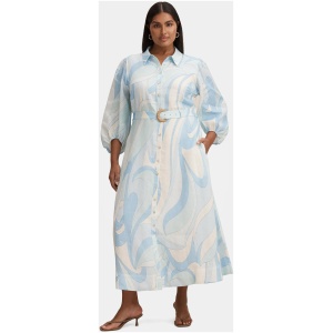 Forever New Women's Fia Curve Plus Size Printed Shirt Dress in Mint Tavira