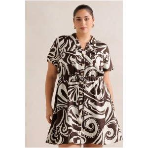 Forever New Women's Grace Curve Linen Shirt Mini Dress in Collett Abstract