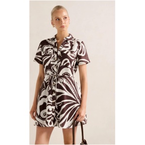Forever New Women's Grace Linen Shirt Mini Dress in Collett Abstract