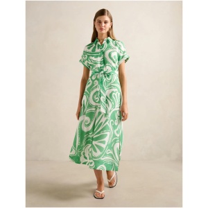 Forever New Women's Hilary Belted Linen Midi Dress in Green Collett