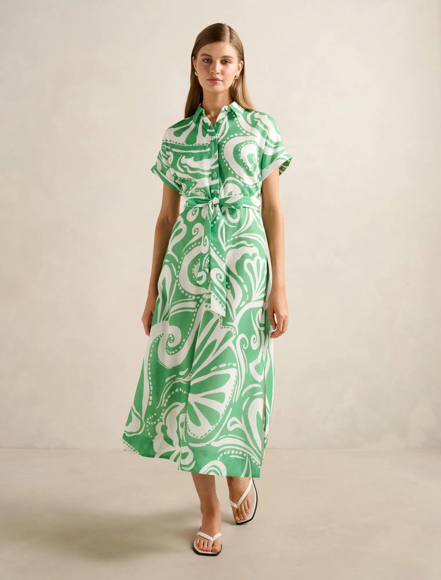 Forever New Women's Hilary Belted Linen Midi Dress in Green Collett