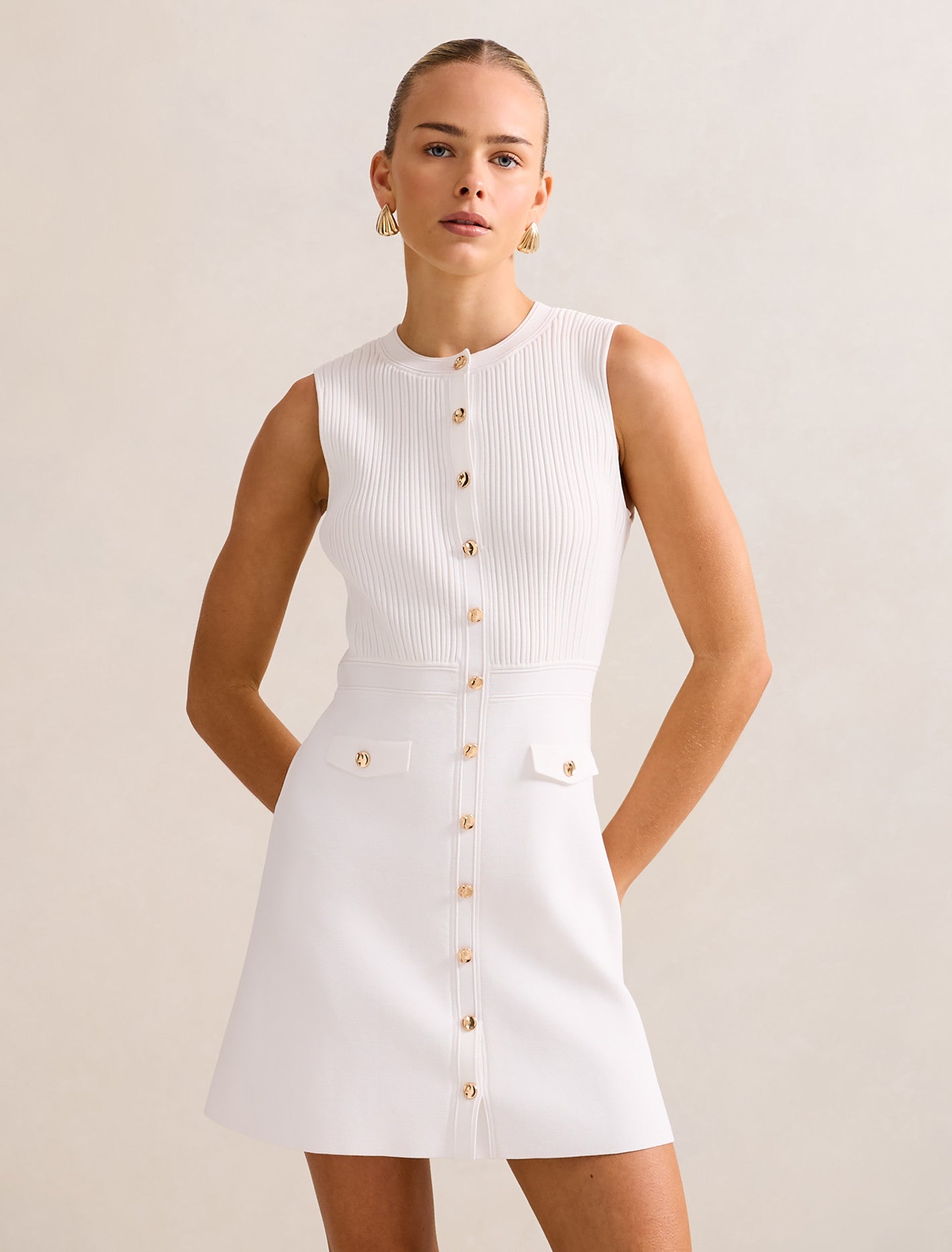 Forever New Women's Issie Stitch Interest Mini Dress in Porcelain