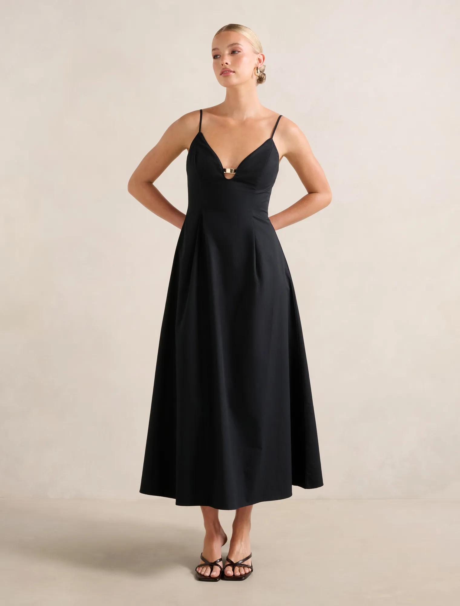 Forever New Women's Jessa Plunge Cotton Maxi Dress in Black