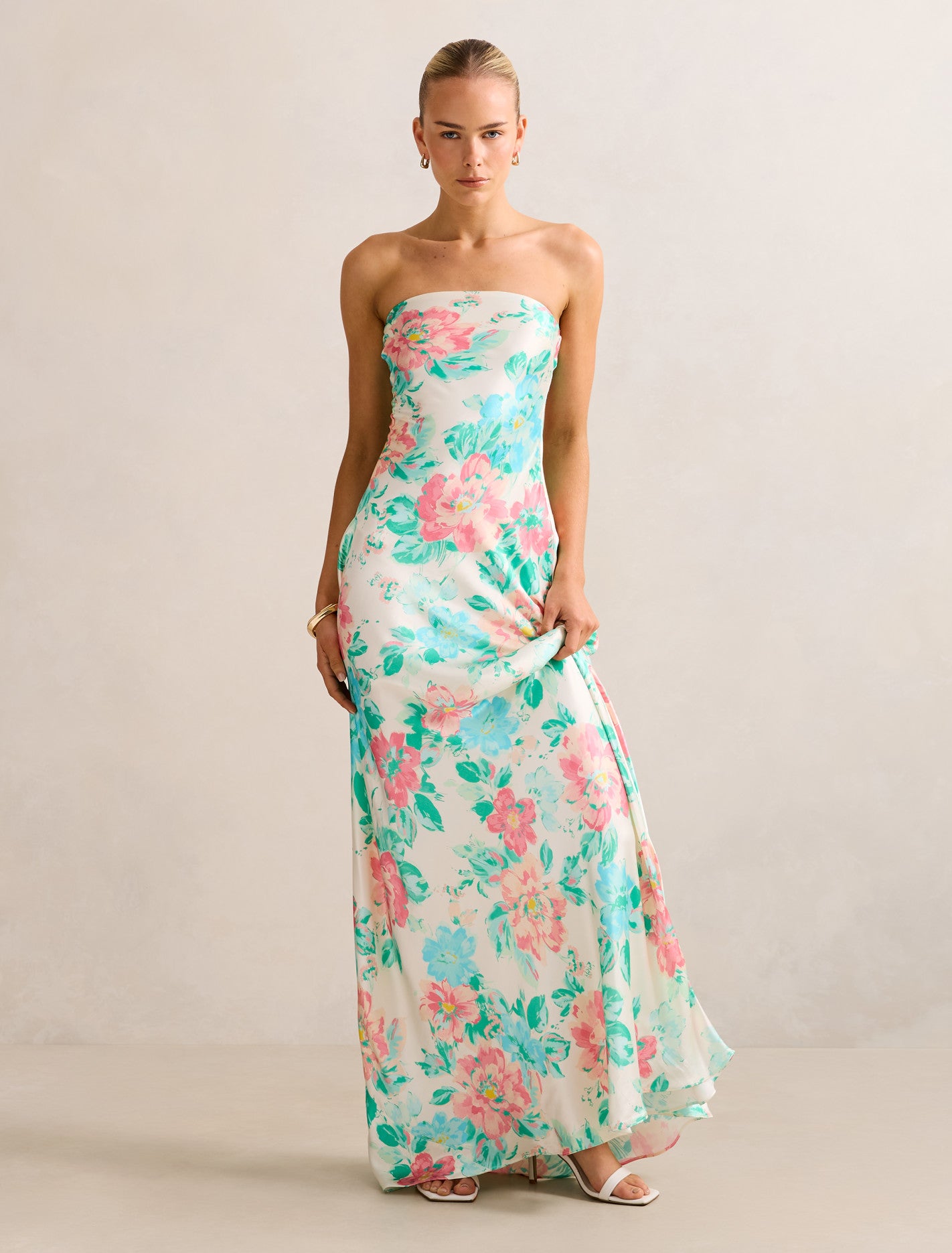 Forever New Women's Kai Strapless Satin Maxi Dress in Fable Floral