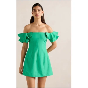 Forever New Women's Kenzie Off Shoulder Ruffle Mini Dress in Holly Green