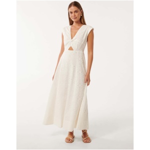 Forever New Women's Levi Broderie Twist Front Midi Dress in Porcelain