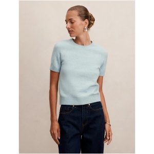 Forever New Women's Lucy Knitted Tee Shirt in Soft Duck Egg