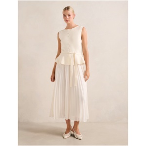 Forever New Women's Luella Pleat Mixed Midi Dress in Cream
