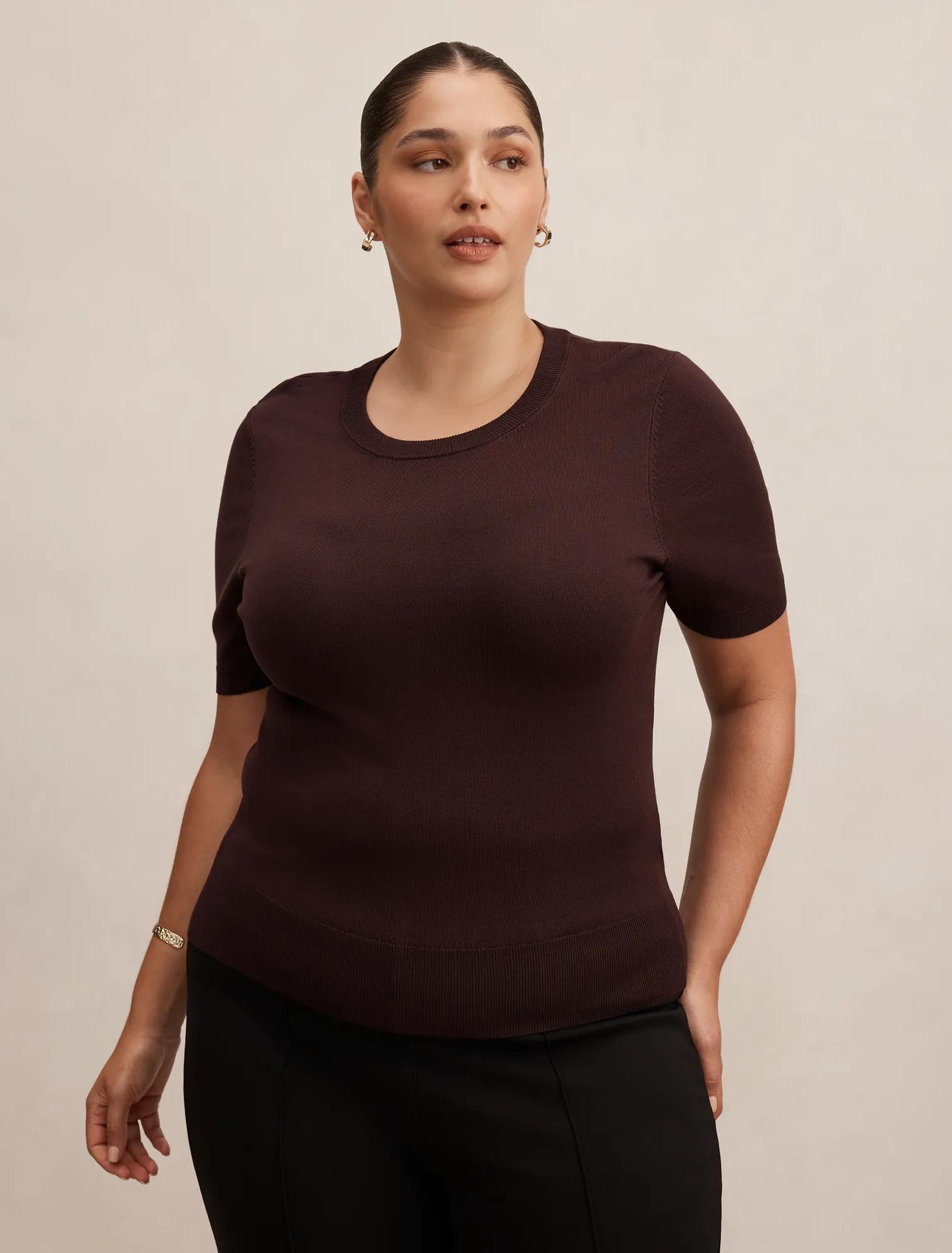 Forever New Women's Maisie Curve Short Sleeve T-Shirt in Chocolate