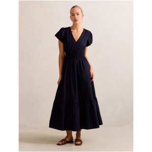 Forever New Women's Mara Puff Sleeve Cotton Midi Dress in Navy