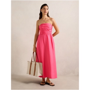 Forever New Women's Matisse Ruched Strapless Linen Midi Dress in Cotton Candy