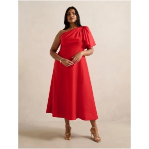 Forever New Women's Mattea Curve Plus Size One Shoulder Midi Dress in Bright Red