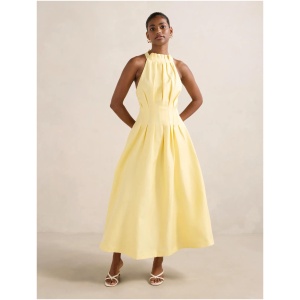 Forever New Women's Miller Petite Pleat Halter Midi Dress in Spring Daffodil