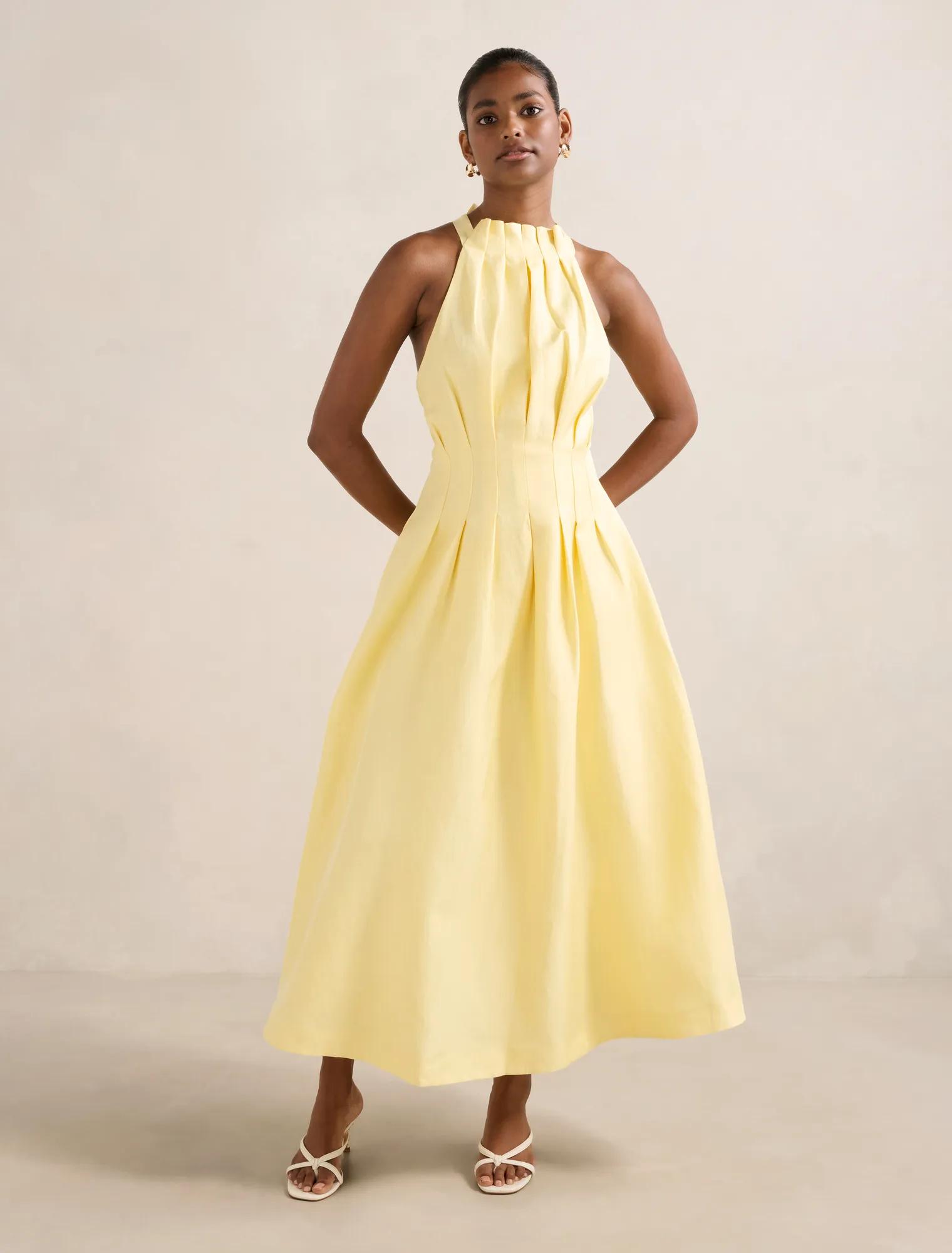 Forever New Women's Miller Petite Pleat Halter Midi Dress in Spring Daffodil