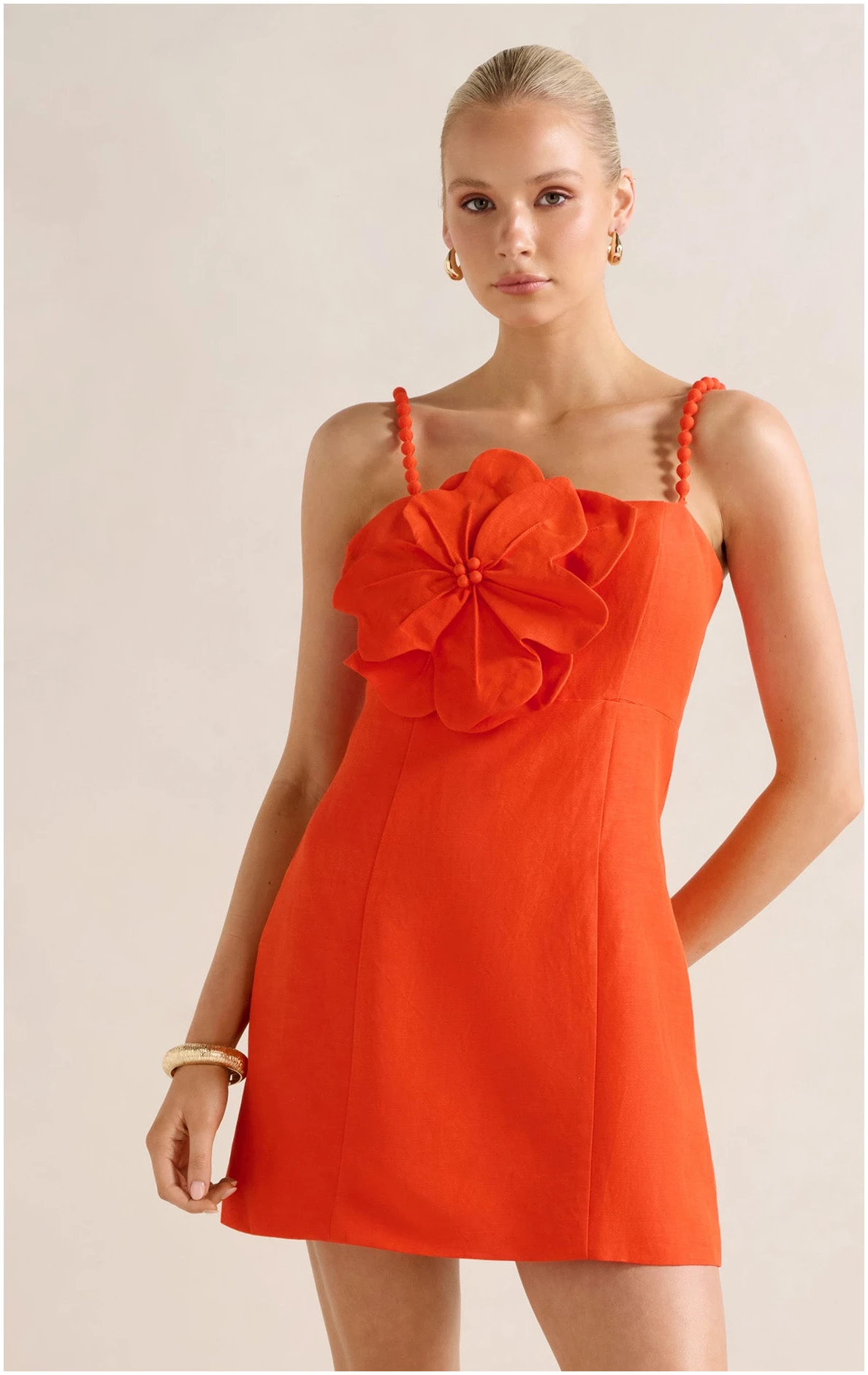 Forever New Women's Nicolette Flower Mini Dress in Spicy Orange