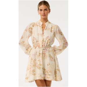 Forever New Women's Rhys Petite Fluted Mini Dress in Coral Empress Floral