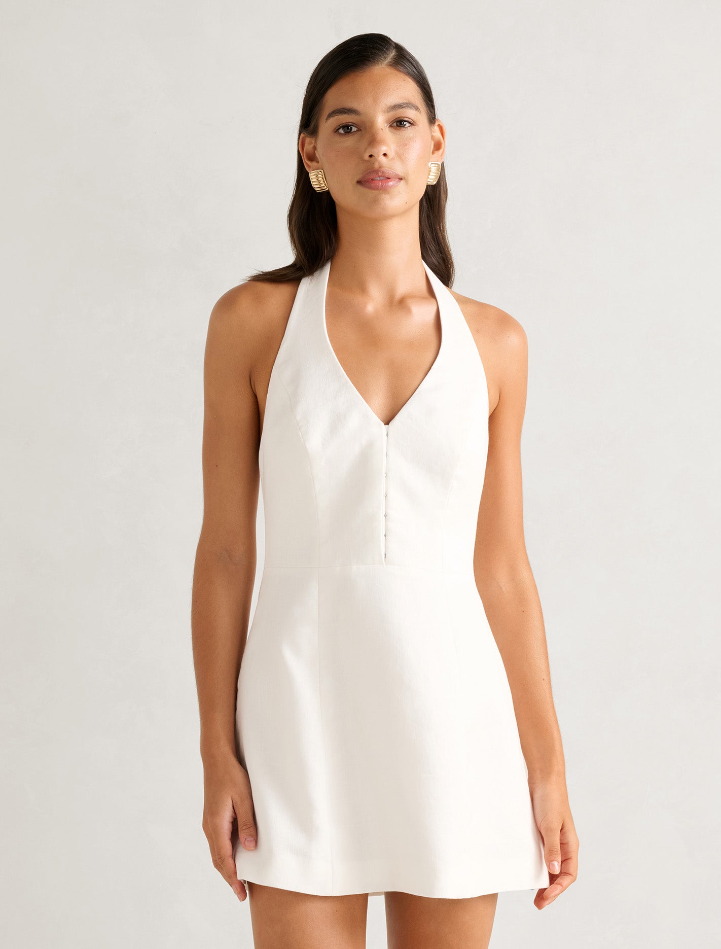 Forever New Women's Ricki Linen Halter Mini Dress in Porcelain