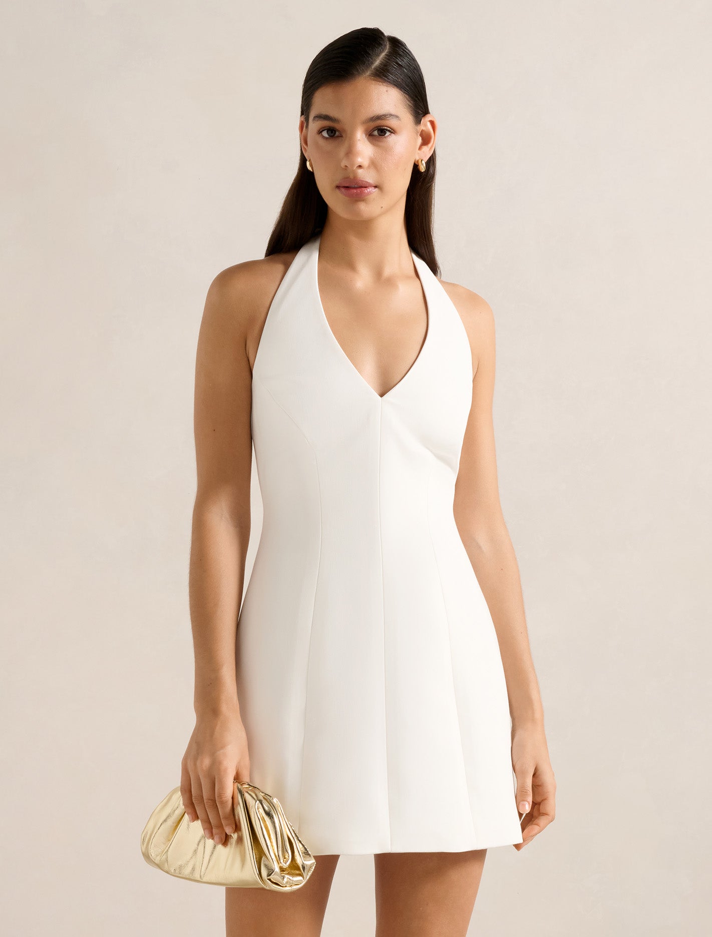 Forever New Women's Riley Structured Halter Mini Dress in Porcelain