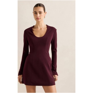 Forever New Women's Ruby Long Sleeve Structured Mini Dress in Burgundy